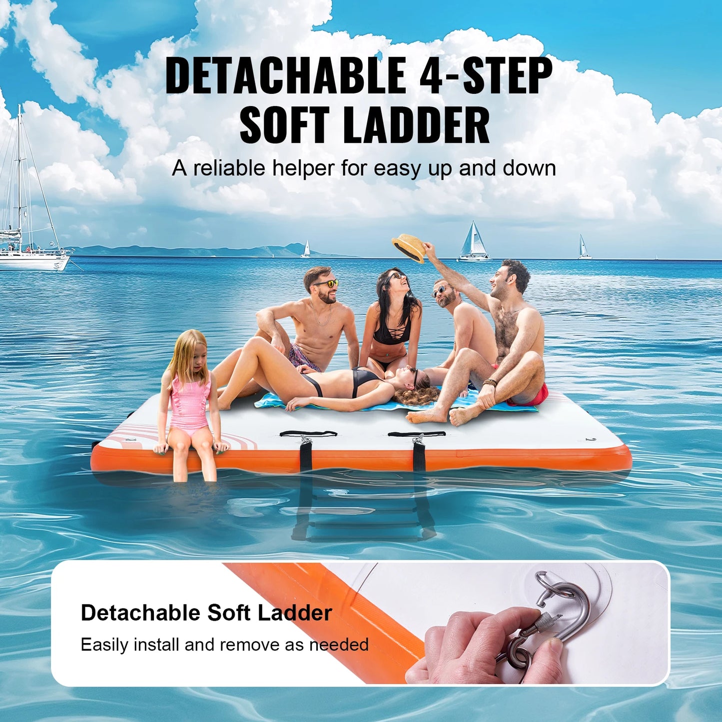VEVOR Inflatable Floating Dock Non-Slip Water Floating Dock Mat with Detachable Ladder Floating Platform Island Raft for Pool