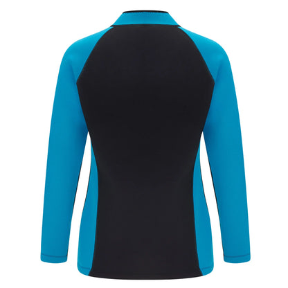 Women 2mm Neoprene Wetsuit Top Stand Collar Long Sleeve Zipper Color Block Surfing Thermal Jacket for Swimming Snorkeling Diving