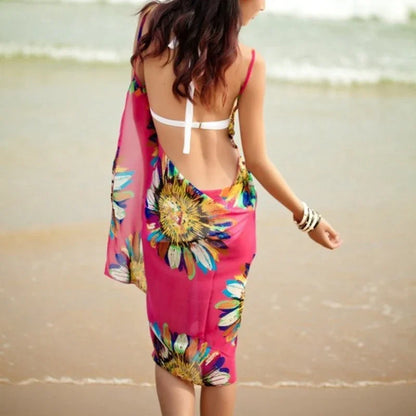 Summer Beach Dress Swimsuits Women Beach Bikini Cover Up Printed Pareo Chiffon Wrap Skirt Sarong Scarf Beachwear Bathing Suit