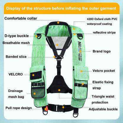 New Multi Functional Fishing Vest Automatic Inflatable Adult Lightweight Marine Fishing Swimming Raft Kayak Secure Jacket Vest