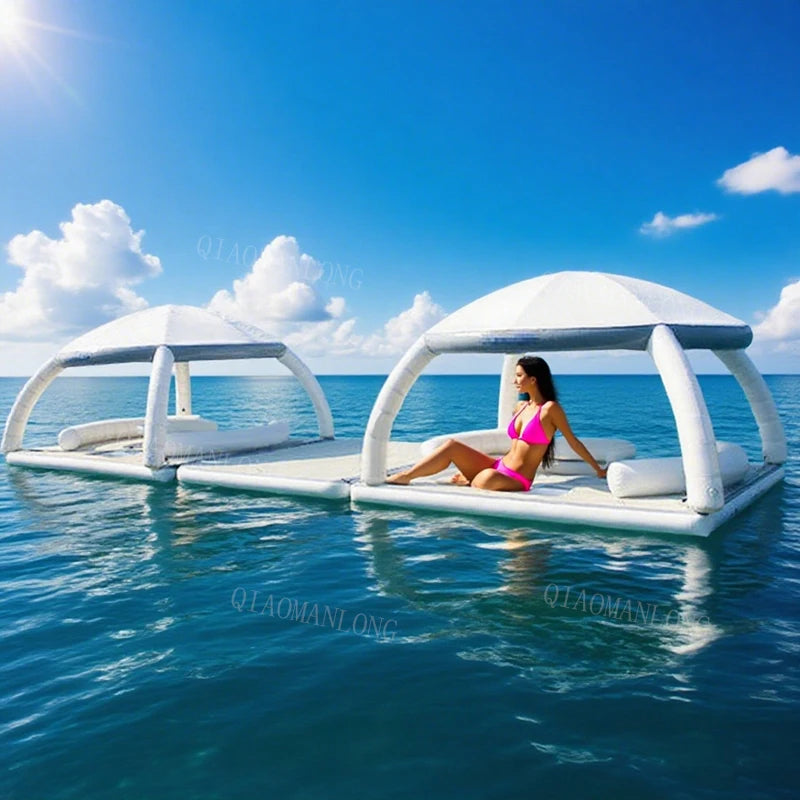 Raft Dock Air Mat Jet Ski Platform Customized Floating Inflatable Dock With Roof Tent Water Floating Island