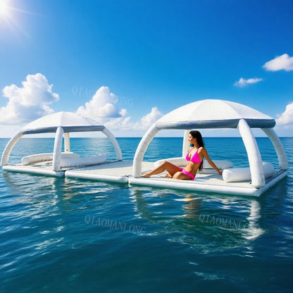 Raft Dock Air Mat Jet Ski Platform Customized Floating Inflatable Dock With Roof Tent Water Floating Island