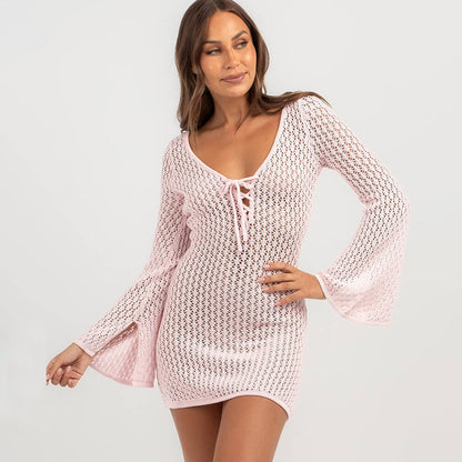 Solid-color knitted swimming dress top