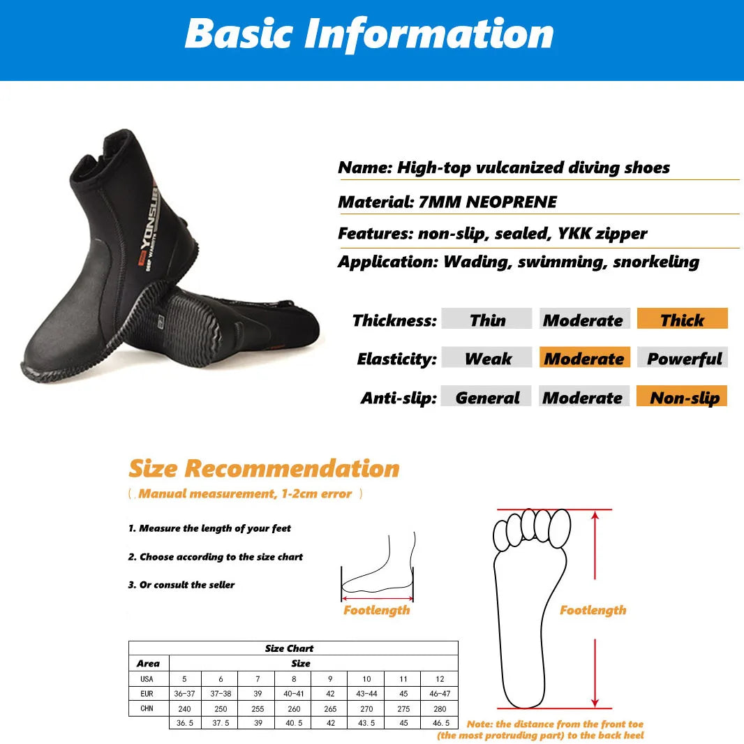 7MM Neoprene Diving Boots High Upper Cold Proof Non-slip Fish Hunting Scuba Diving Snorkeling Women Water Shoes