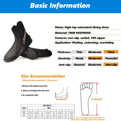 7MM Neoprene Diving Boots High Upper Cold Proof Non-slip Fish Hunting Scuba Diving Snorkeling Women Water Shoes